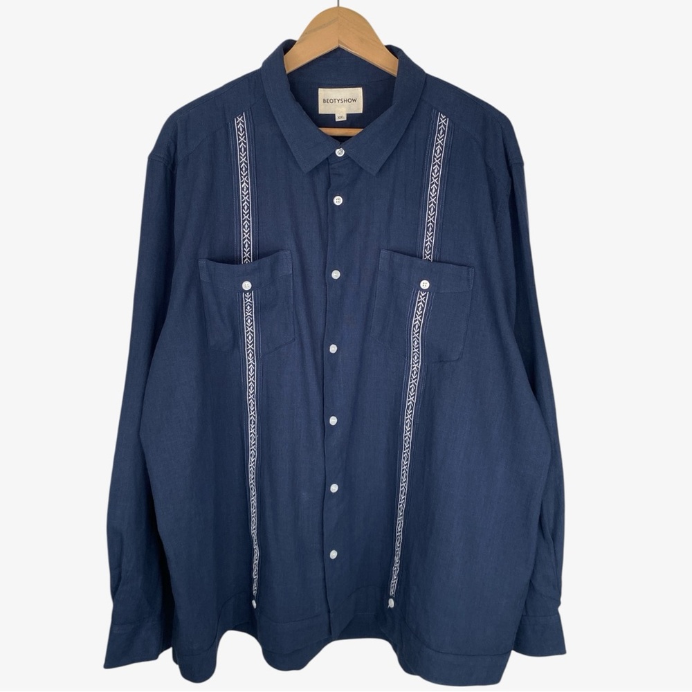 BEOTYSHOW '50% linen' embroidered button down shirt size:  XXL